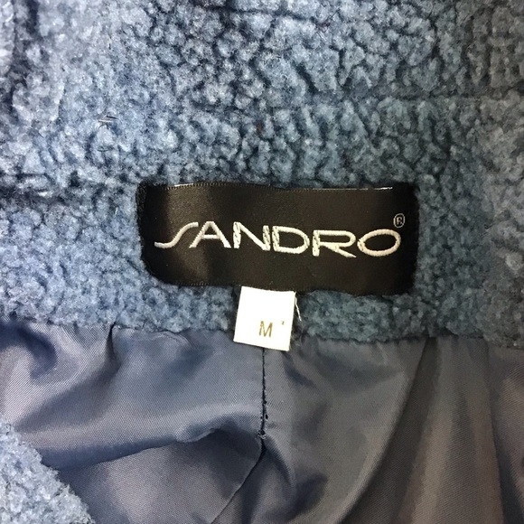 Sandro Fuzzy Sherpa Soft Button Front Hooded Teddy Jacket Size M in Blue - Picture 2 of 12